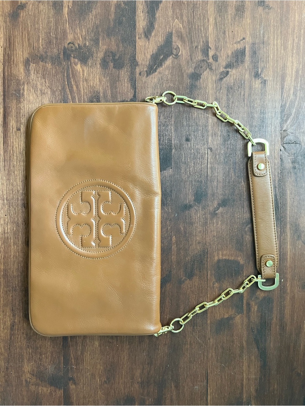 Tory Burch Camel Leather Logo with Chain